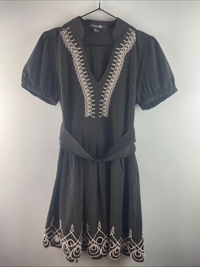 Forever 21 Black Mini Dress with Cream Embroidery Size M